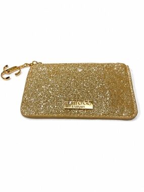 Jimmy Choo Gold Glitter Zip Pouch with Charm